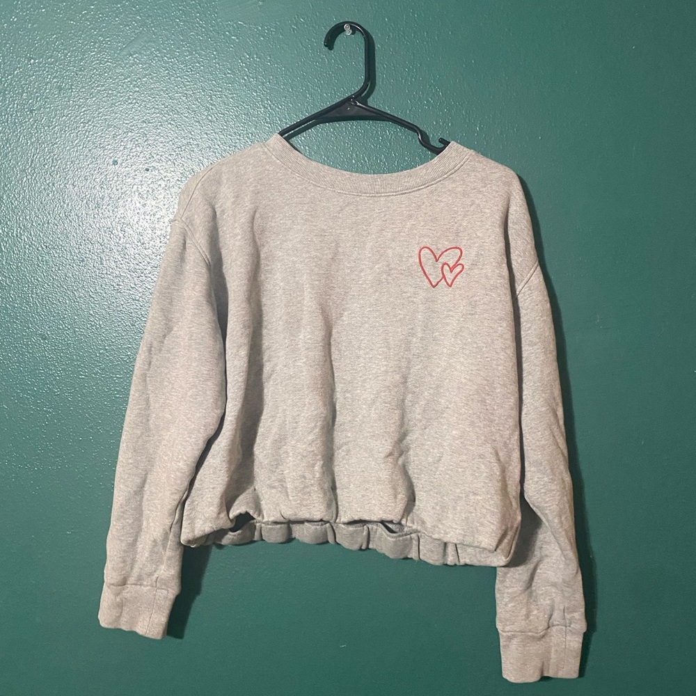 Universal Thread Gray Sweater with Red Heart Embroidery